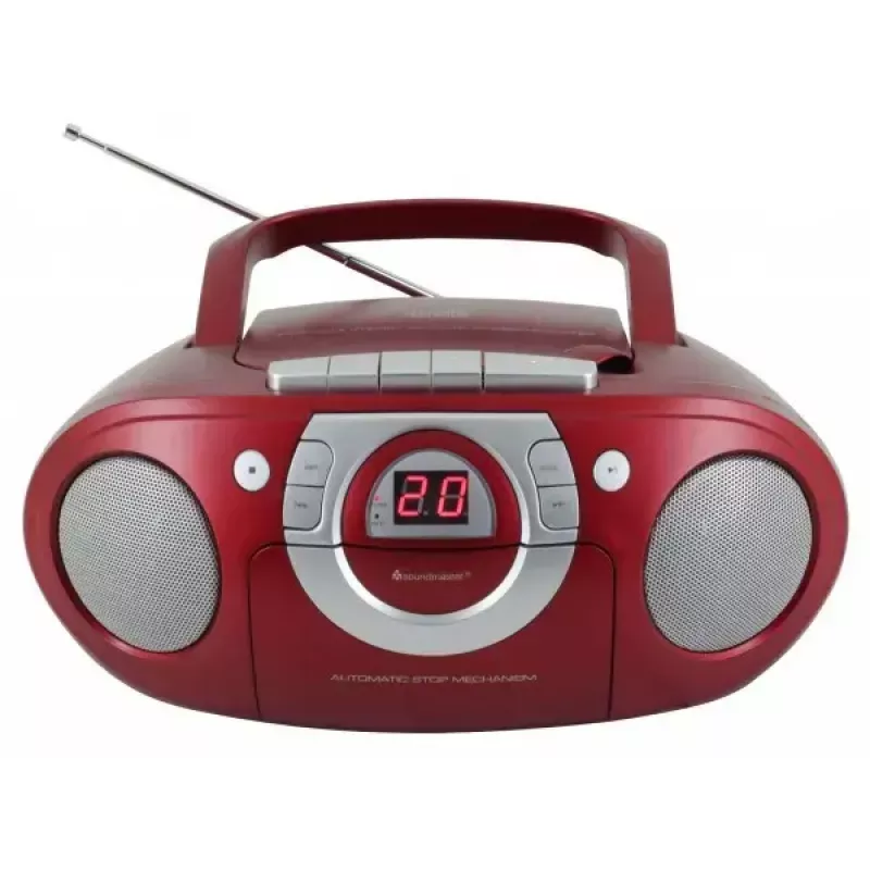 Pārnēsājama stereo sistēma Soundmaster SCD5100RO — CD/Kasešu atskaņotājs/Radio, pelēka/sarkana