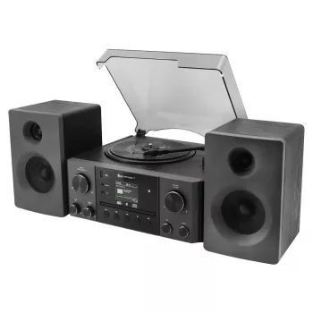 Mājas audio sistēma Soundmaster MCD1950SW — 20 W RMS, DAB+/FM, CD/MP3 atskaņošana, 3.5 mm aux, tīkla barošana (Melna)