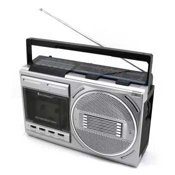 Portatīvais kasešu atskaņotājs Soundmaster RR20SI — FM/MW/SW radio, 3 W RMS, 3.5 mm austiņas, Melns/Sudrabs