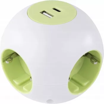 Strāvas kontaktligzdu kubs REV PowerGlobe 4-virzienu ar USB portiem, balts, 1,4 m kabelis
