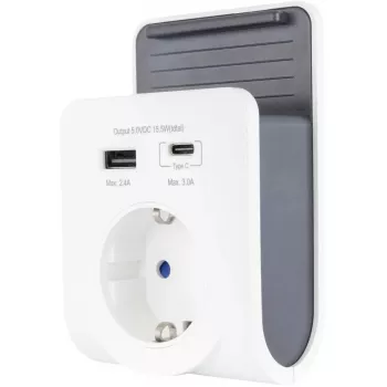 REV USB lādētājs ar 240V kontaktligzdu, USB-A un USB-C, modelis 0020770112