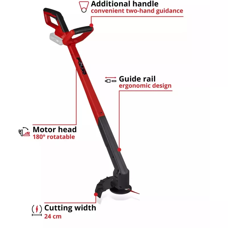 Bezvadu zāles trimmeris EINHELL Power X-Change GC-CT 18/2411 Li P-Solo, 18 V, sarkans/melns (bez akumulatora un lādētāja)