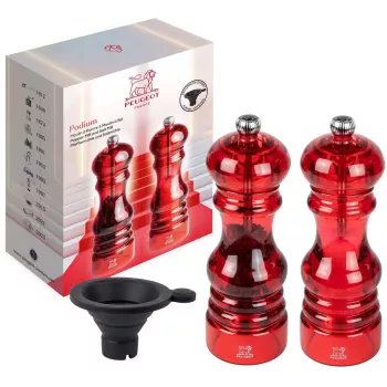 Sāls un piparu dzirnaviņu duets PEUGEOT Podium 18 cm, akrils, sarkans