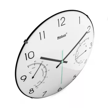 Mebus 16106 kvarca sienas pulkstenis 30 cm, melns/balts ar piparmētru sekunžu rādītāju