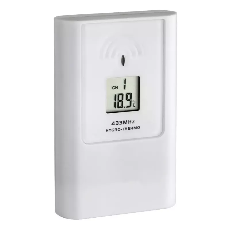 Laika stacija tfa dostmann Casa White LCD — iekštelpu/āra, bezvadu 0.433 GHz, AA 1.5 V, 141×100×48 mm