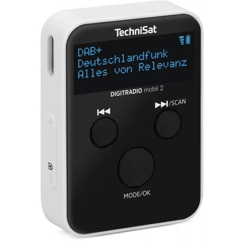 Portatīvais radio TECHNISAT DIGITRADIO mobil 2 — DAB+ / FM, OLED 0,91 collas, 3,5 mm, USB-C, Li-Ion 500 mAh, Melns/Balts
