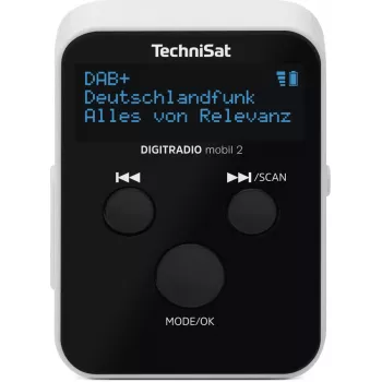 Portatīvais radio TECHNISAT DIGITRADIO mobil 2 — DAB+ / FM, OLED 0,91 collas, 3,5 mm, USB-C, Li-Ion 500 mAh, Melns/Balts