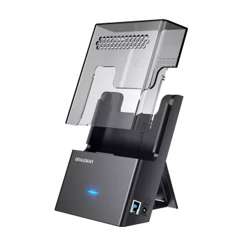 Doku stacija GrauGear G-3502-AC 2.5 collu/3.5 collu SATA HDD/SSD, USB 3.2 Gen 1 Type-B, 6 Gbit/s, 12V/1.5A, melna/caurspīdīga