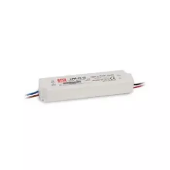 Apgaismojuma piederums MEAN WELL LPH-18-12 no Synergy21 — 12V, maiņstrāva 180–264V, 47–63Hz, 175 g, 30×22 mm, balts