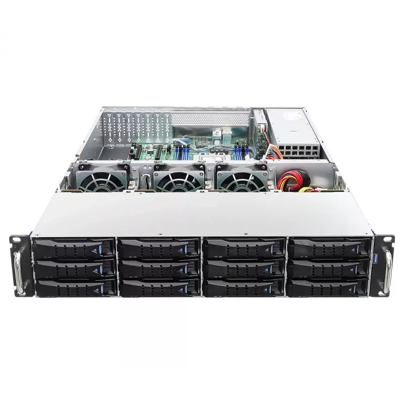 Servera barebone ASRock 2U12L2S-SIENA (2U) — AMD SoC, Socket SP6, 12×3.5 collu + 2×2.5 collu sloti, 800W barošanas bloks, DDR5 līdz 96GB