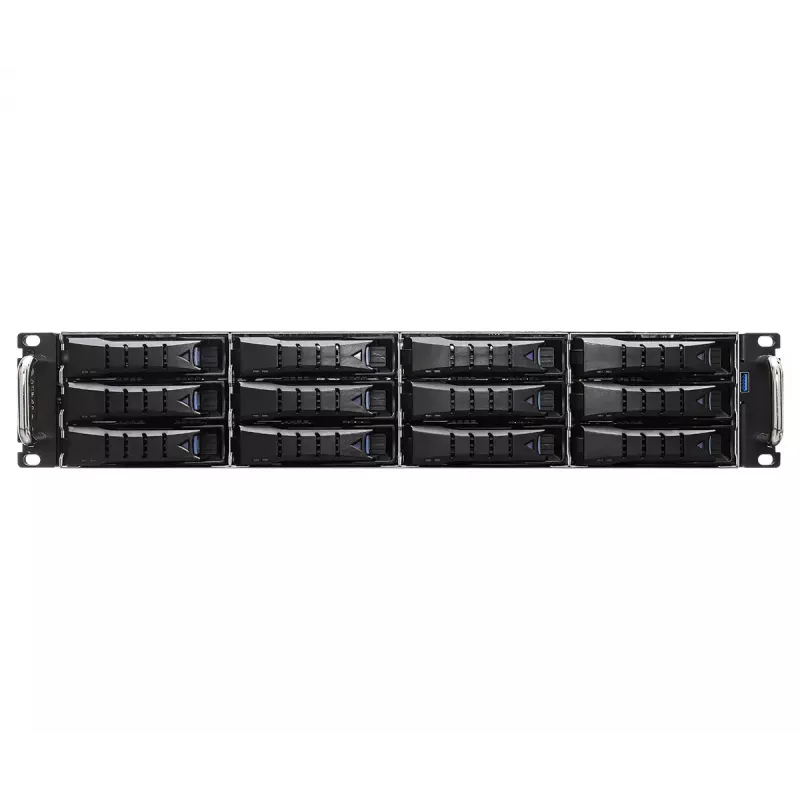 Servera barebone ASRock 2U12L2S-SIENA (2U) — AMD SoC, Socket SP6, 12×3.5 collu + 2×2.5 collu sloti, 800W barošanas bloks, DDR5 līdz 96GB