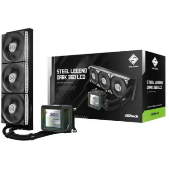 CPU dzesētājs ASROCK Steel Legend Dark 360 LCD — 360mm AIO šķidruma dzesētājs ar LCD displeju