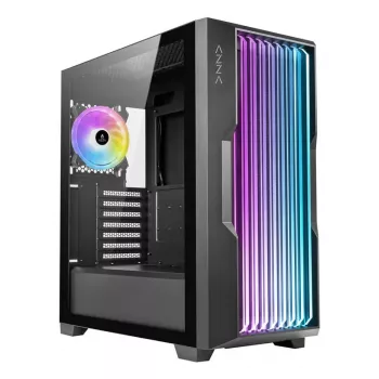 PC korpuss AZZA Guardian Glass Midi Tower — melns, ATX/Micro-ATX/ITX/EATX, atbalsta 3.5 inch×2 / 2.5 inch×4, priekšā 120/140 mm ventilatori