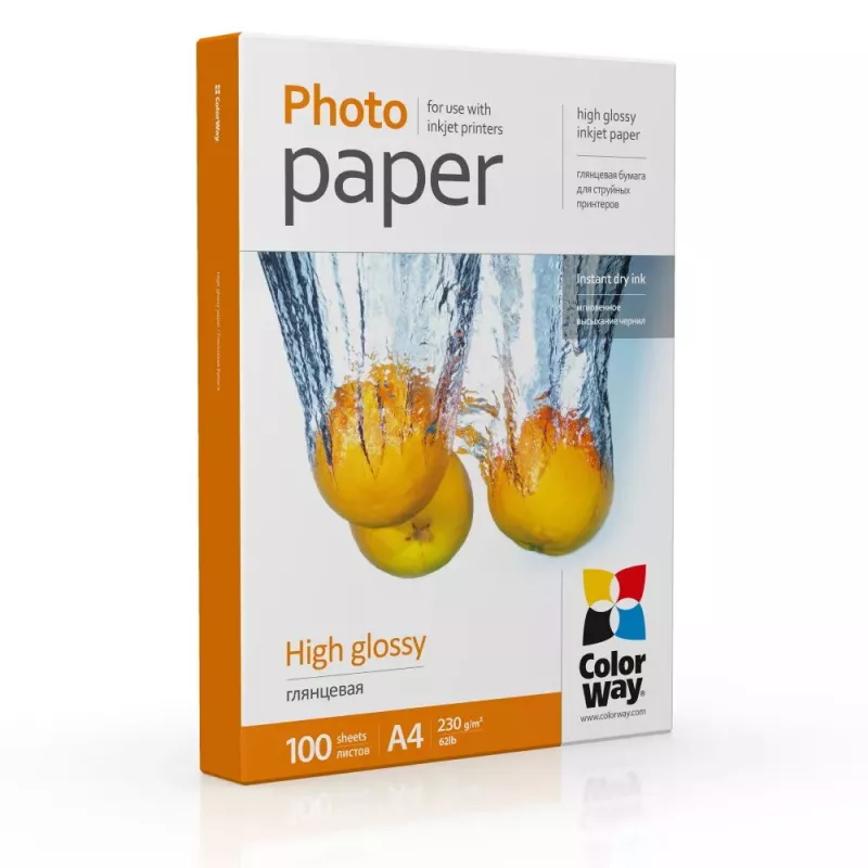 Foto papīrs A4 ColorWay PG230100A4 — spīdīgs 230 g/m², 100 loksnes, balts