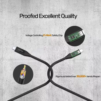 USB4 Gen 2x2 USB-C kabelis Unitek C14100BK-0.8M — 0,8 m, USB-C uz USB-C, 40 Gbit/s, melns