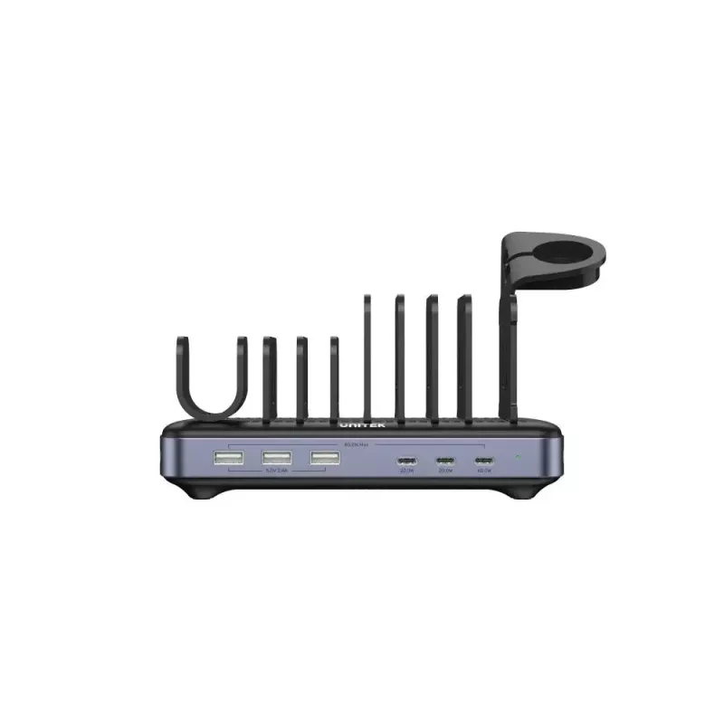 Unitek P1207B uzlādes stacija, 3x USB-A 20W + 3x USB-C PD 60W, 80 W, melna