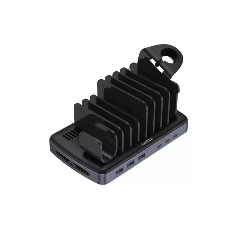 Unitek P1207B uzlādes stacija, 3x USB-A 20W + 3x USB-C PD 60W, 80 W, melna