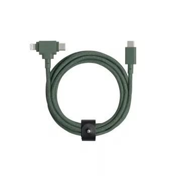 Native Union Belt Cable Duo USB-C uz USB-C / Lightning kabelis, 1,5 m, zaļš
