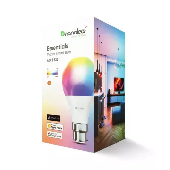 Nanoleaf Essentials A60 B22 Matter 9W viedā LED spuldze, 806 lm, RGBCW, 2700–6500 K