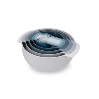 Joseph Joseph Nest Stack 9 priekšmetu komplekts, zils/pelēks, 4.5L bļoda, 1.65L sietiņš