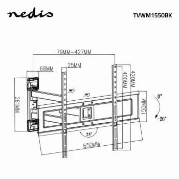 TV grīdas statīvs Nedis TVWM1550BK 94–177,8 cm (37–70 collu) ekrāniem, max VESA 600x400, max slodze 25 kg, melns