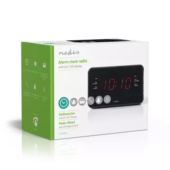 Digitālais modinātājpulkstenis Nedis CLAR002BK — LED displejs, AC 220–240V, 130×80×70 mm, melns