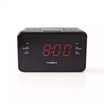 Digitālais modinātājpulkstenis Nedis CLAR002BK — LED displejs, AC 220–240V, 130×80×70 mm, melns