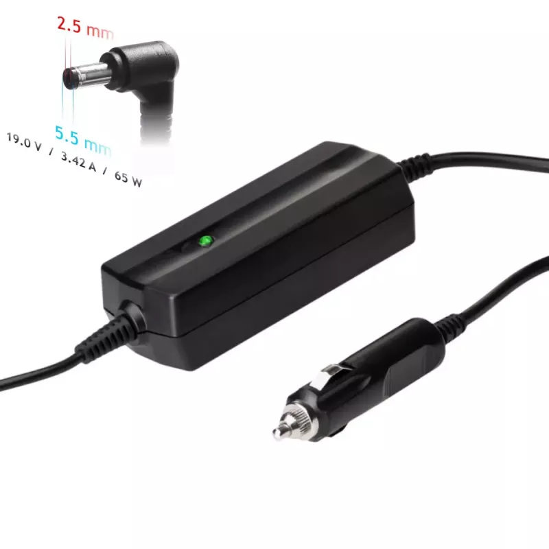 Akyga AK-ND-31 auto barošanas adapteris Asus / Toshiba klēpjdatoriem, 65 W, 19 V / 3,42 A, 5,5 x 2,5 mm, 12 V ieeja
