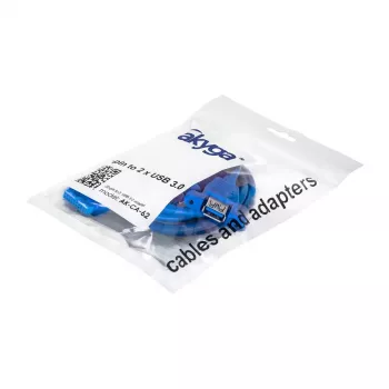 Akyga AK-CA-62 iekšējais USB 3.0 adaptera kabelis, 19 kontaktu savienotājs uz 2 x USB-A ligzdām, 0,65 m