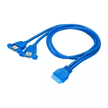 Akyga AK-CA-62 iekšējais USB 3.0 adaptera kabelis, 19 kontaktu savienotājs uz 2 x USB-A ligzdām, 0,65 m