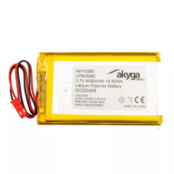 Akyga AKY0580 LP805080 Li-Po akumulators 3,7 V 4000 mAh ar PCM, JST 2,54 mm 2 kontaktu savienotājs, 150 mm vadi