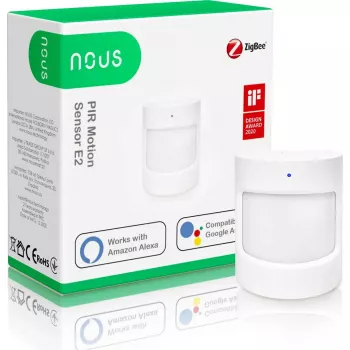 Kustību sensors Nous E2 ZigBee PIR, noteikšanas attālums 8 m, skata leņķis 120°