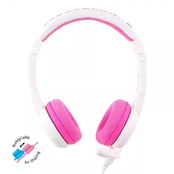 BuddyPhones School+ vadu galvas austiņas bērniem, 20–20000 Hz, 1.4 m kabelis, rozā/balta