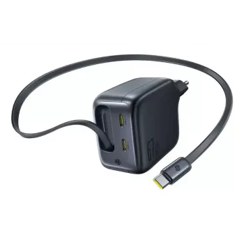Lādētājs Baseus EnerCore CJ11 Fast Charger 3C 67W — 3× USB-C, iebūvēts kabelis, melns