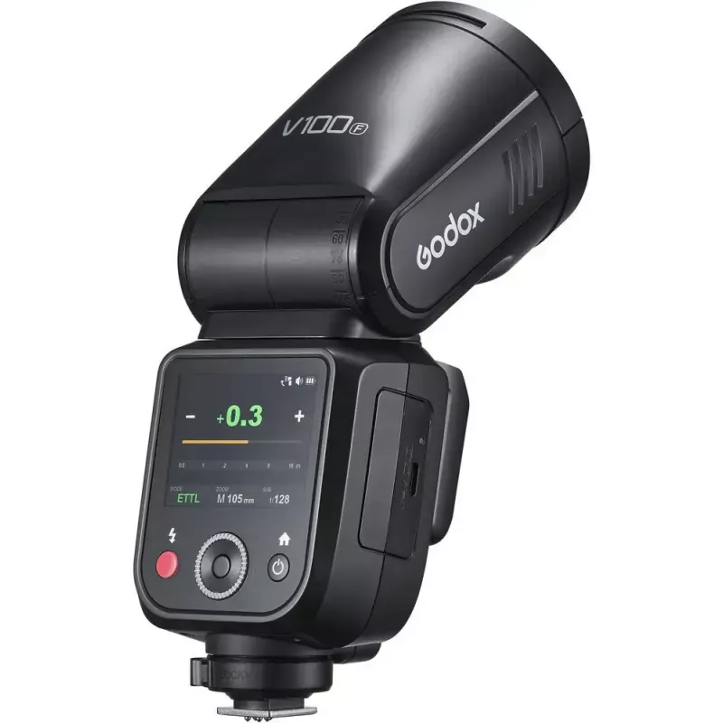 Zibspuldze Godox V100-F Fujifilm — portatīvā litija-jonu strobe kamerai