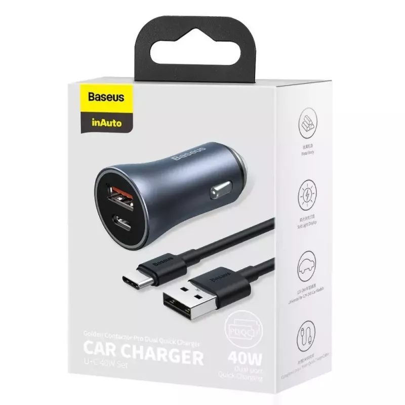 Auto lādētājs Baseus TZCCJD-0G 40W tumši pelēks — USB strāvas adapteris automašīnai