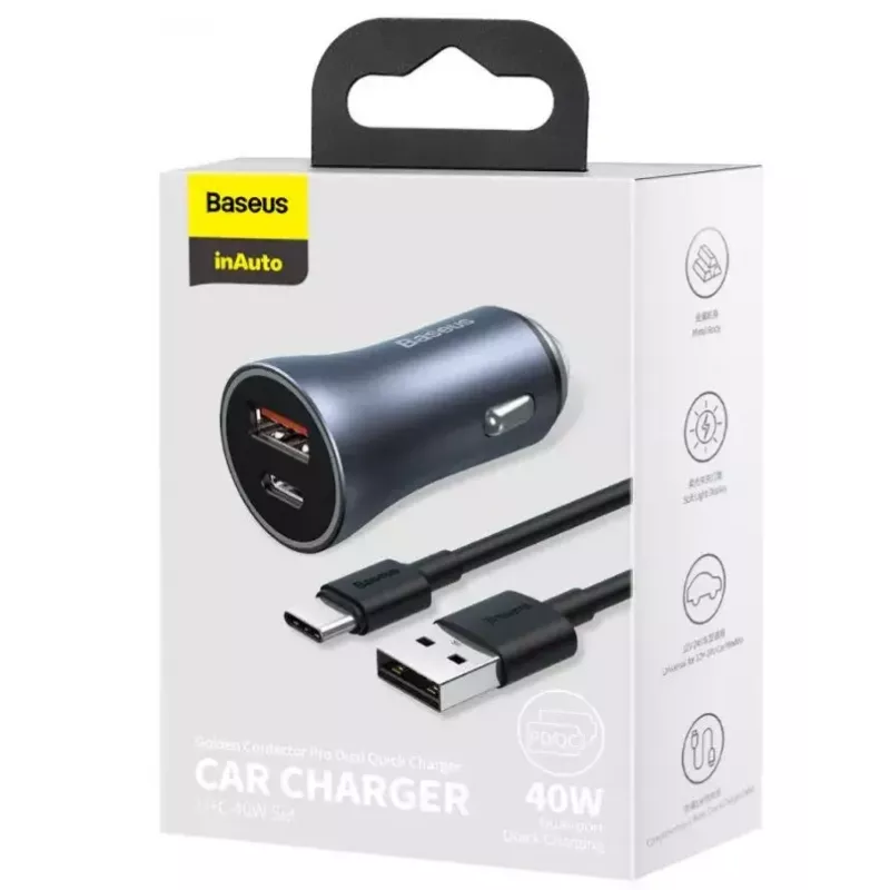 Auto lādētājs Baseus TZCCJD-0G 40W tumši pelēks — USB strāvas adapteris automašīnai