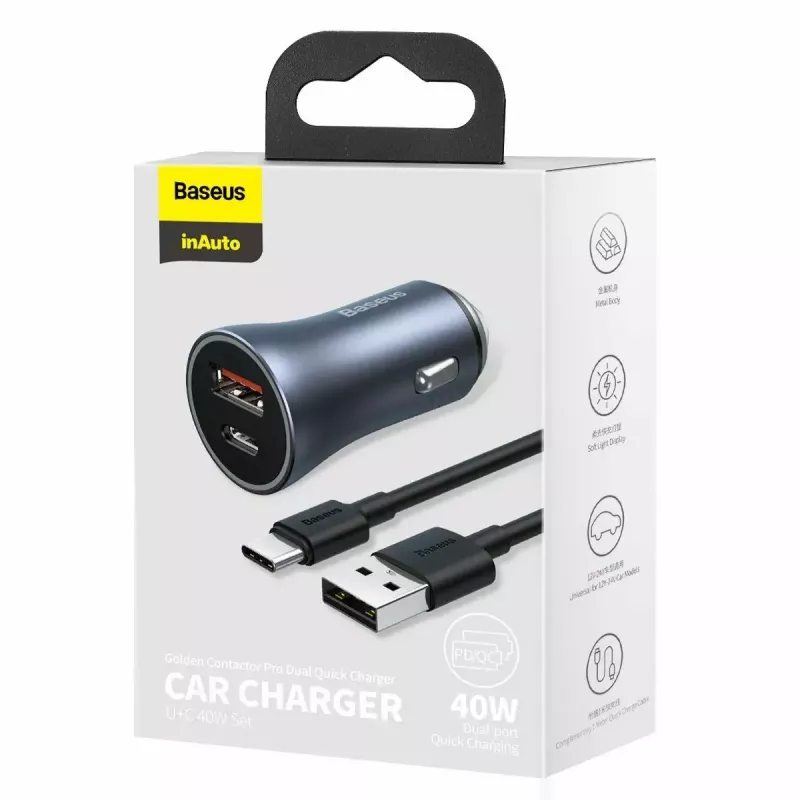 Auto lādētājs Baseus TZCCJD-0G 40W tumši pelēks — USB strāvas adapteris automašīnai