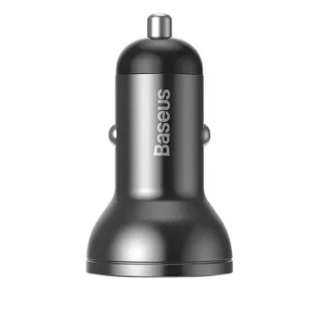 Auto USB lādētājs Baseus AB2XUSBAKBK — 2× USB 2.0, 4.8 A, cigarešu šķiltavas, melns/pelēks