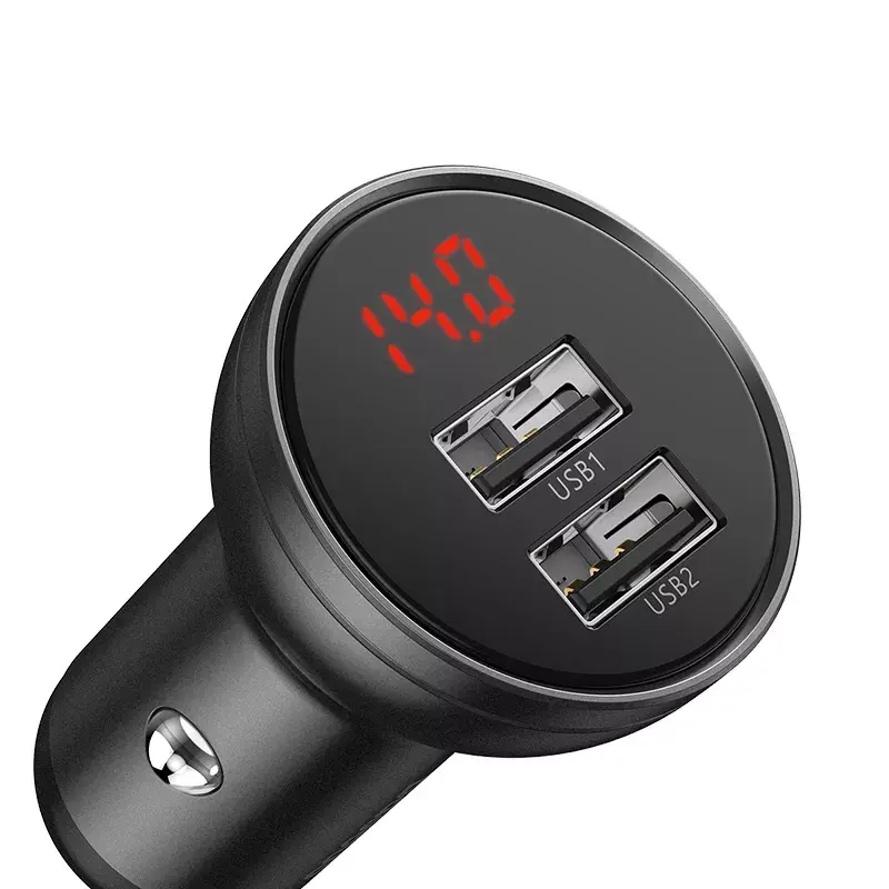 Auto USB lādētājs Baseus AB2XUSBAKBK — 2× USB 2.0, 4.8 A, cigarešu šķiltavas, melns/pelēks