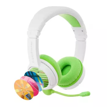 BuddyPhones School+ Austiņas — vadu un bezvadu Bluetooth, USB-C, apkārtauss, 20–20000 Hz, 147 g, zaļa/balta