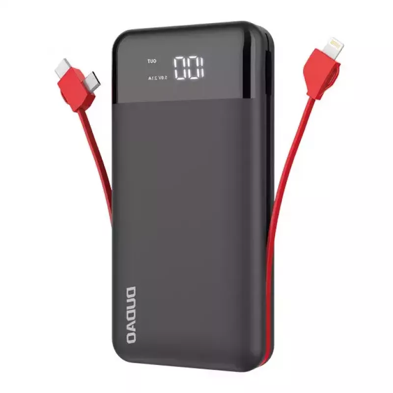 Powerbank Dudao K1Pro 20000mAh 15W ar 4 integrētiem kabeļiem, melns