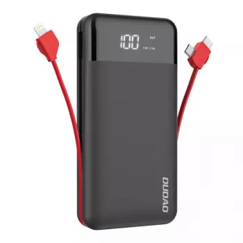Powerbank Dudao K1Pro 20000mAh 15W ar 4 integrētiem kabeļiem, melns