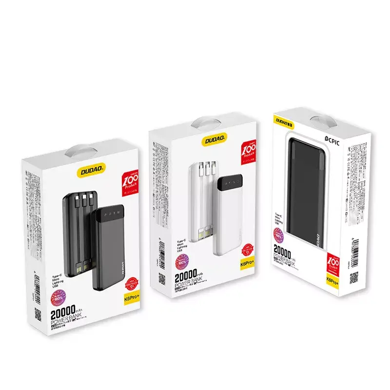 Pārnēsājams akumulators Dudao K6Pro+ 20000mAh USB Type-C + micro USB + Lightning