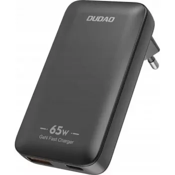 Strāvas adapteris Dudao A65Q 65W GaN ceļojumu lādētājs USB-A / USB-C PD ultrathin EU/US melns