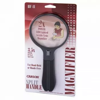 Palielināmais stikls Carson Split Handle HF-11 — 3.5× rokas palielināmais stikls, melns/caurspīdīgs, AAA baterija