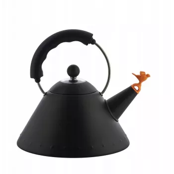 Tējkanna ALESSI 9093 BB melna — ūdens vārīšana uz plīts, svilpe, nerūsējošais tērauds, 2,2 L