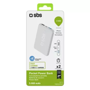 Portatīvais akumulators SBS 5000 mAh, 5000 mAh baterijas ietilpība