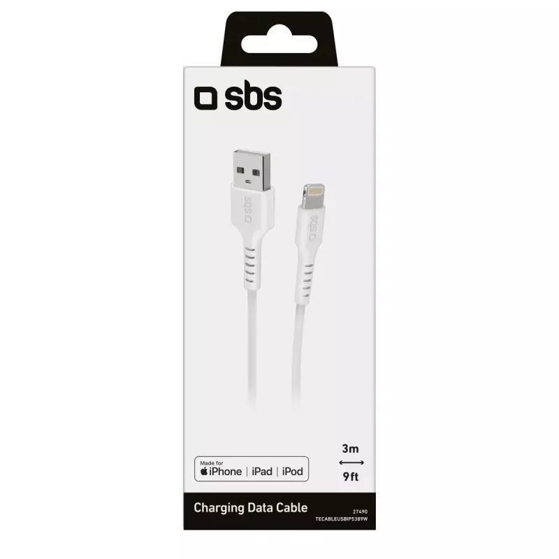 Lightning kabelis SBS TECABLEUSBIP5389W 3m Balts USB A