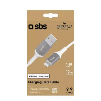 SBS GRECABLEUSBIP589W Lightning kabelis 1,2m Sudrabaini balts